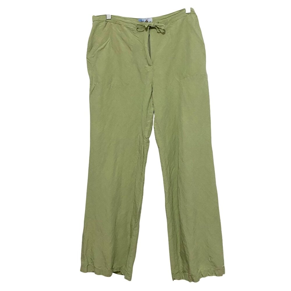 Guy Harvey Linen Drawstring Pants Womens L Green Activewear Athleisure‎ Spring